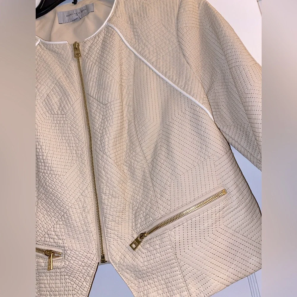 NWOT MARC NEW YORK Women’s Cream Faux Leather Textured Moto Jacket - Picture 2 of 9